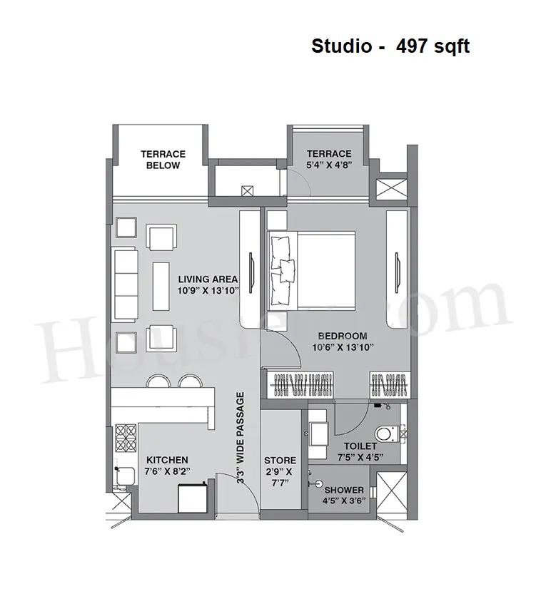 Lodha Belmondo Unit plan - 497 sq.ft.